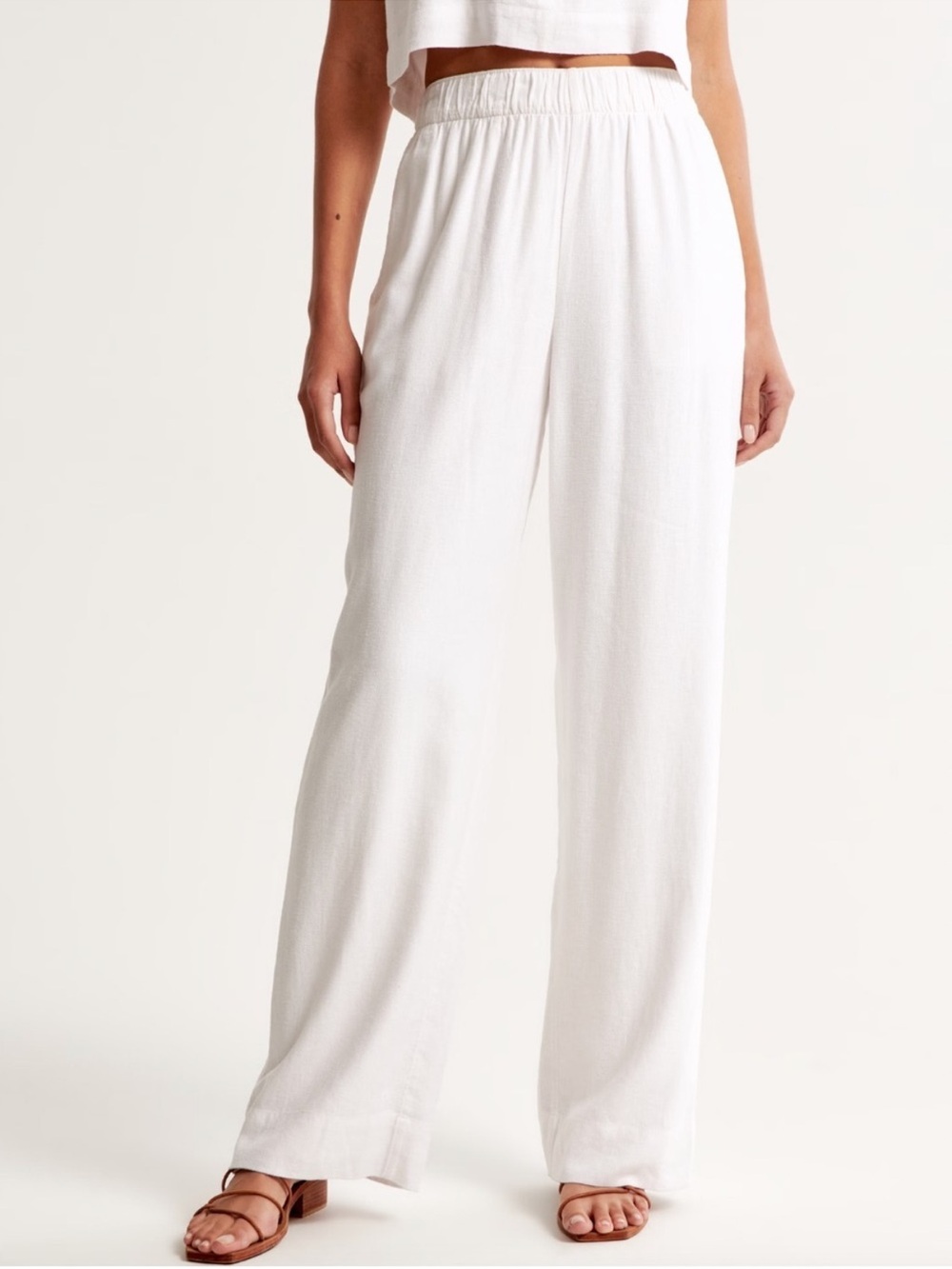 Abercrombie & Fitch White Wide-Leg linen blend Elastic-Waist Pants